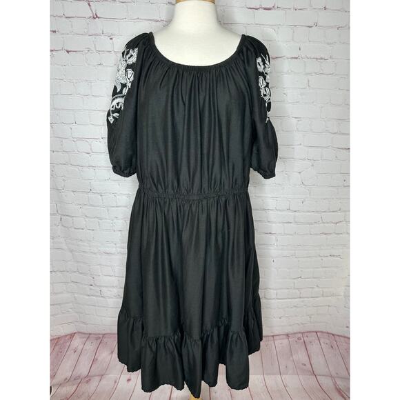 Knox Rose Black Embroidered Sleeve Peasant Dress Womens Plus Size XXL - Picture 5 of 9
